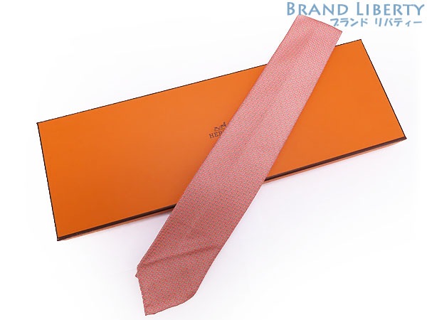 超美品エルメスH柄ネクタイ細身ピンク系グレー系シルク100％フランス製