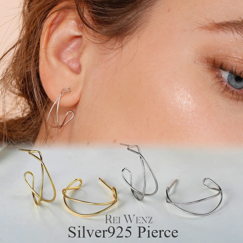 【高品質Silver925】ピアス フープ 丸 サークル ウェーブ シルバー ゴールド シンプル Silver925 レディース 女性 金属アレルギー プレゼント
