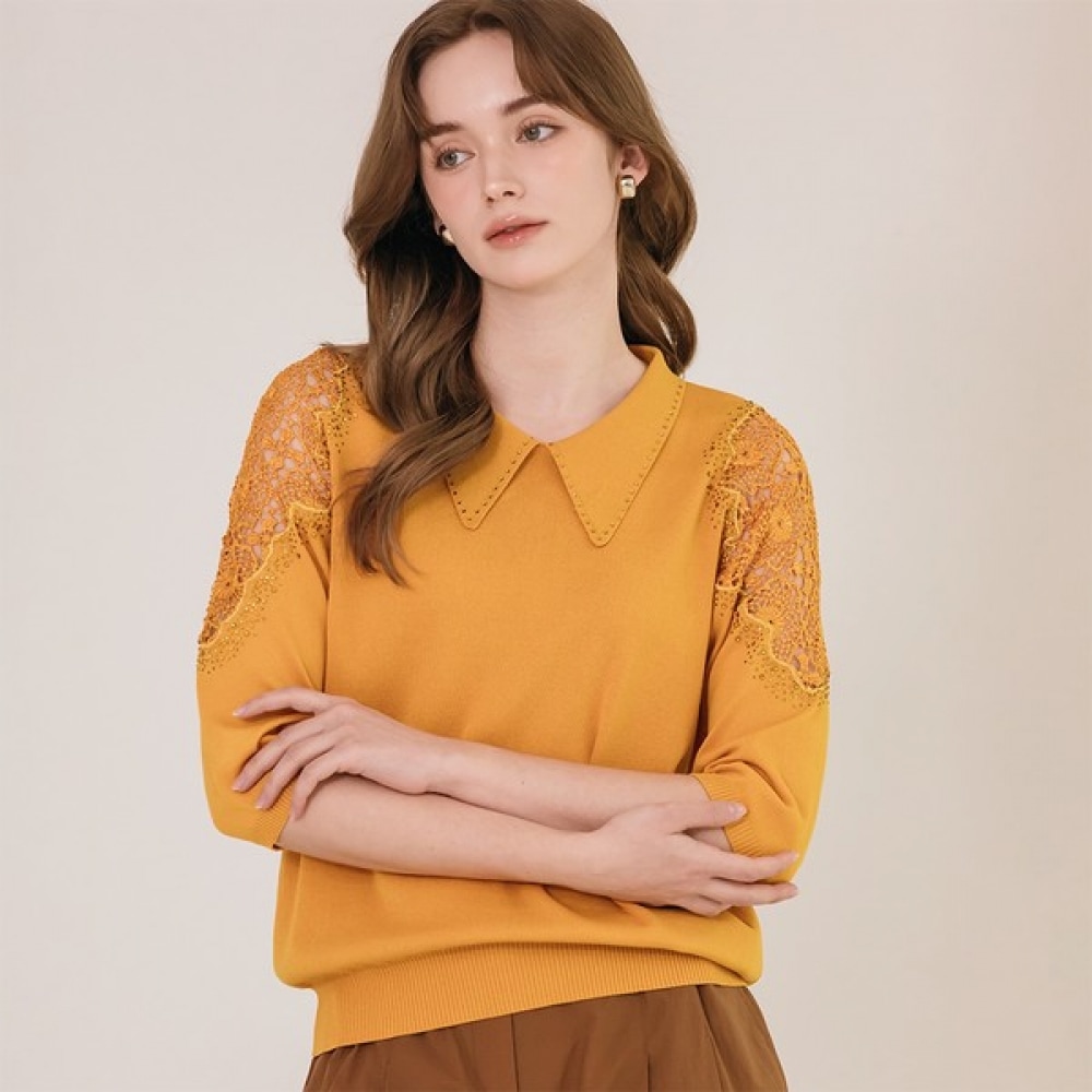 [マックスカルティッジョ] スリーブシースルーレースニット