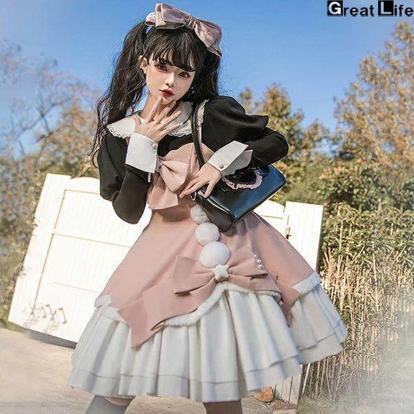 ロリータ ワンピース コスチューム メイド服 ゴスロリ ロリータワンピース 華やか メイド 豪華セット レディース 姫袖 姫ロリ 甘ロリ ゴシック ゴスロリ おと