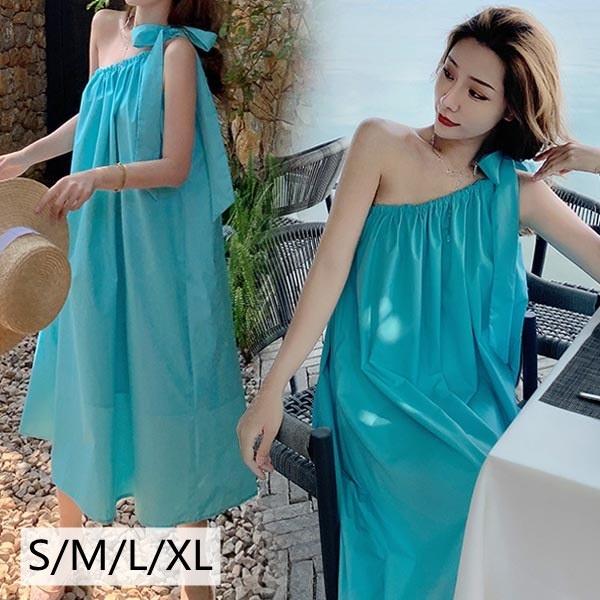 リゾートワンピース ワンショルダー ロング丈マキシ ワンピース 夏 ボヘミア風 ビーチ サマードレス 体型カバー フレア 夏ワンピ