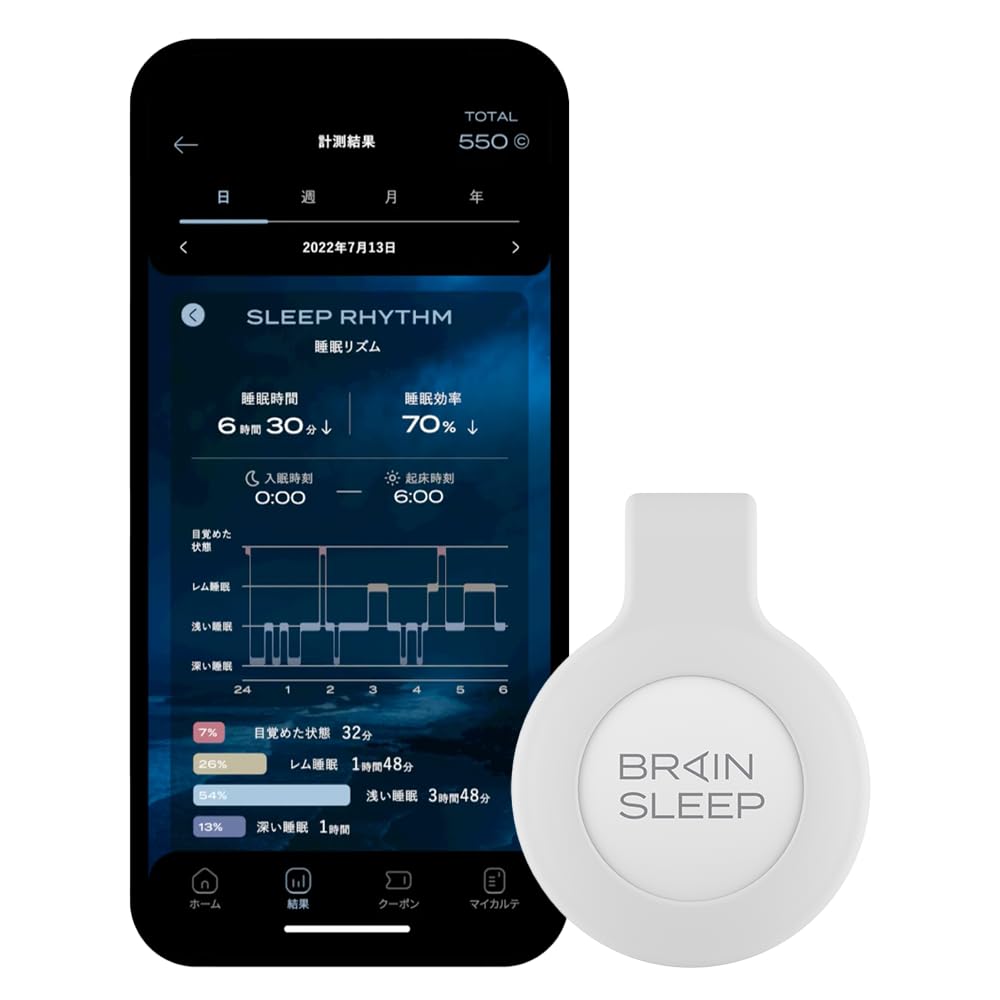 [BRAIN SLEEP] ブレインスリープ コイン 睡眠計 睡眠計測器 デバイス 高精度な睡眠状態を分析 睡眠の深さを可視化 いびきと環境音を可視化・録音 最適な寝る向きを分かる 睡眠改善に繋がるア