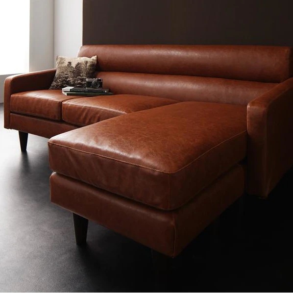 デザインコーナー 大型カウチソファ Vanguard PVCレザー 3人掛け