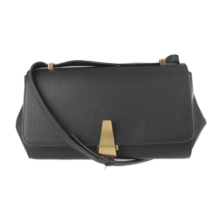 美品 BOTTEGAVENETA ボッテガヴェネタ ショルダーバッグ 576143 ANGLE アングル パルメラート カーフレザー ブラック ゴールド金具 クロスボディ【本物保証】