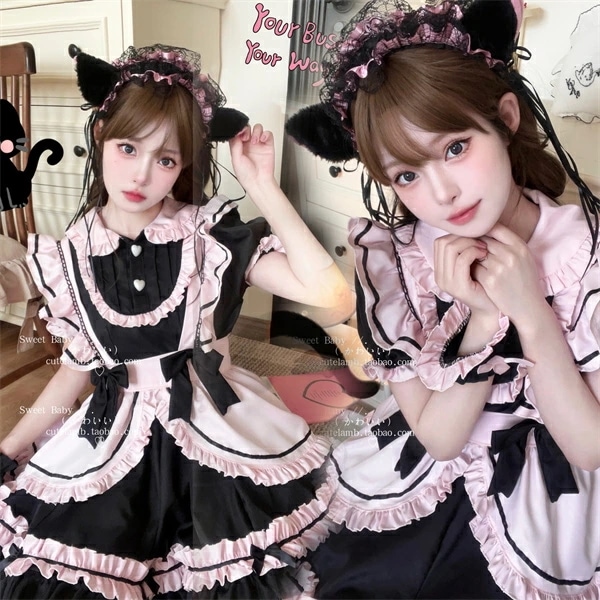 メイド服 可愛い コスプレ衣装 セット メイド エプロン 大人 セクシー コスチューム ハロウィン コスプレ ウェイトレス ワンピース 女性 仮装 衣装 ゴスロリ 学園祭 文化祭 定番 オススメ イベ