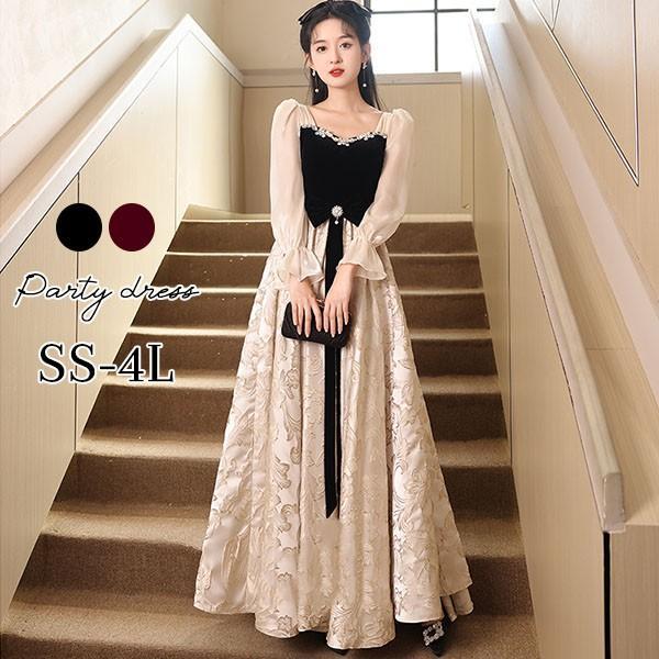 ドレス 大人 ピアノ 発表会 ロング丈 ぽっちゃり 大きいサイズ イブニングドレス 演奏会 ピアノ発表会 袖付き ワンピース Aライン