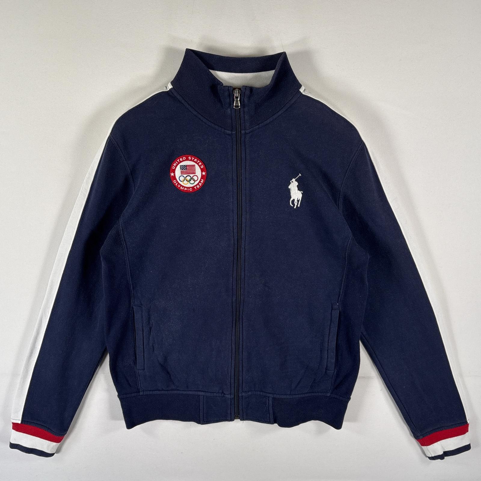 古着 トラックジャケット ビックポニー フルジップ リブ切り替え オリンピックチーム L ネイビー メンズ