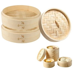 (10点セット)せいろ蒸し 天然竹製 2段セット 蒸篭 蓋付き 小 蒸籠 多用途 おしゃれ セイロ 餃子 饅頭 小籠包 点心 せいろ蒸し器 中華料理専用 蒸 家庭用 中華 蒸籠蒸し器 業務用 蒸し物