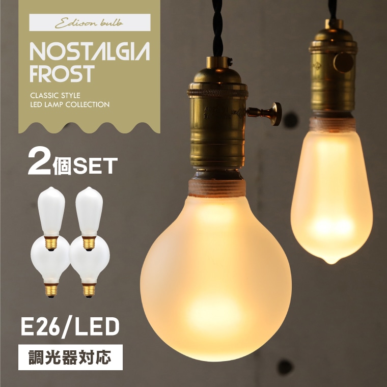 【2個セット】LED電球 フロストガラス E26 ロングフロスト GLOBEフロスト ノスタルジア