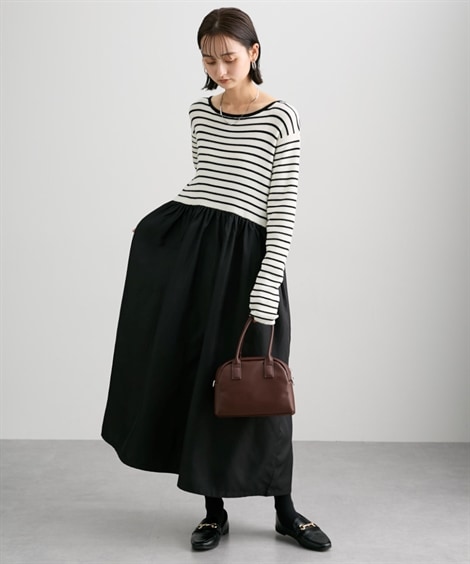 ロング・マキシ丈/半袖 ドッキングワンピース