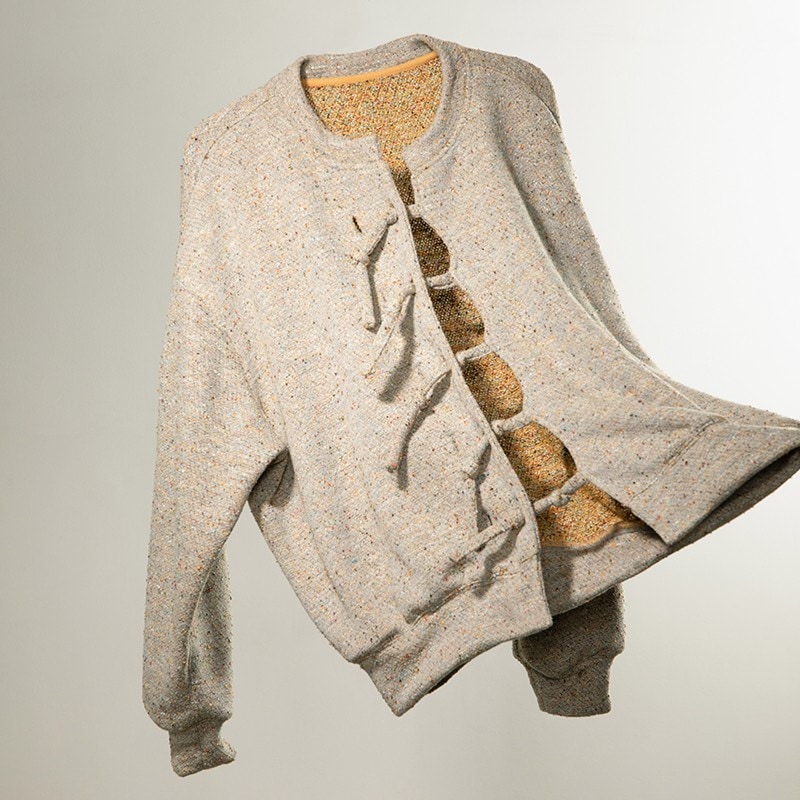 ライムストーン カーディガン スナップオン構造のダブルニットカーディガン