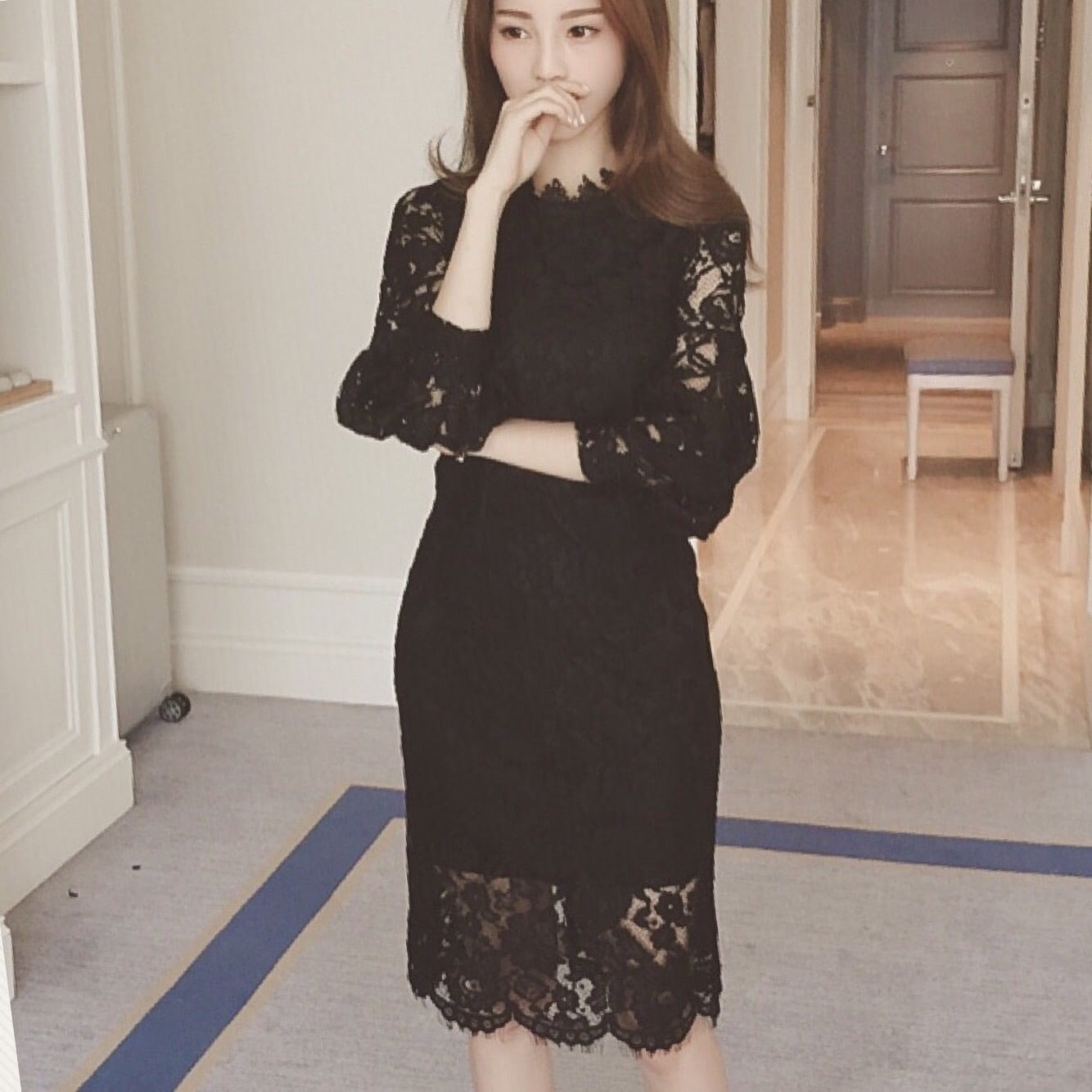フラワー 総レース ショートドレス ブラック パーティドレス ペンシル タイト ミニ丈 エレガント レディース 2018年新作 定番 人気 およばれ 結婚式 二次会 演奏会 観劇 謝恩会 発表会