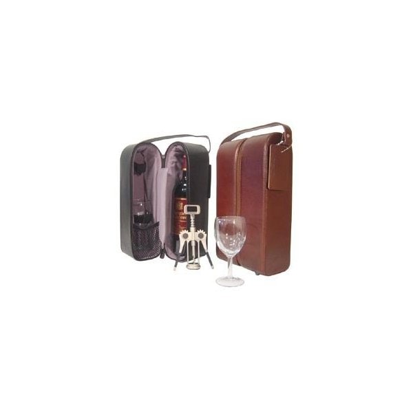 Black Leather Double Wine Case Holder (#22-0) 並行輸入品