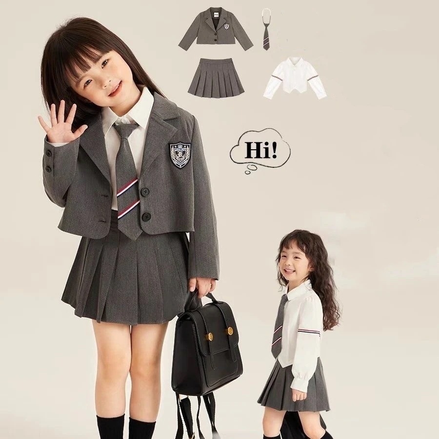 子供服 女の子ベビー服 女の子韓国子供服jk制服2025韓国ファッション 女の子 子供服JK制服セット スーツ ジャケット+ブラウス+プリーツスカート