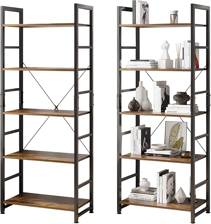 オープンシェルフラック 5 段本棚 木製多機能収納ラック 大容量 寝室リビングホームオフィス用 レトロ
