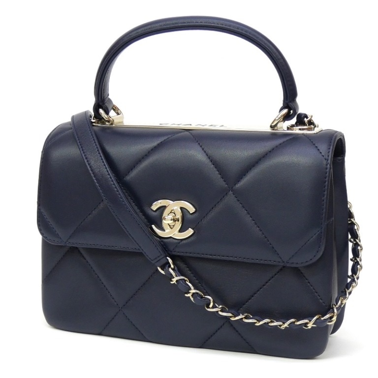 シャネル CHANEL ショルダーバッグ フラップバッグ トップハンドル 2WAY マトラッセ ネイビー 【中古】(65830)
