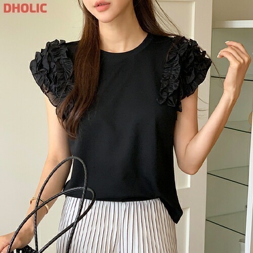 [メガ割りSALE]半袖キャップスリーブフリルTシャツ