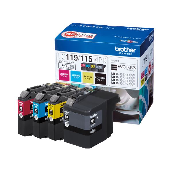 （まとめ） ブラザー BROTHER インクカートリッジ お徳用 4色 大容量 LC119／115-4PK 1箱（4個：各色1個） (×3セット)