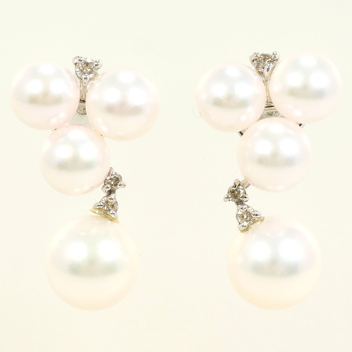 K18 18金 WG ホワイトゴールド ピアス パール（真珠） ダイヤモンド 0.06ct 総重量約5.0g 中古