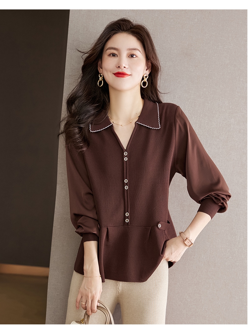 秋 女性 デザイン ルーズ ニット ボトムシャツ ファッション シック トップ ブラック グリーン ブラウン M L XL XXL トップス 袖あり かわいい 大人可愛い きれいめ シンプル