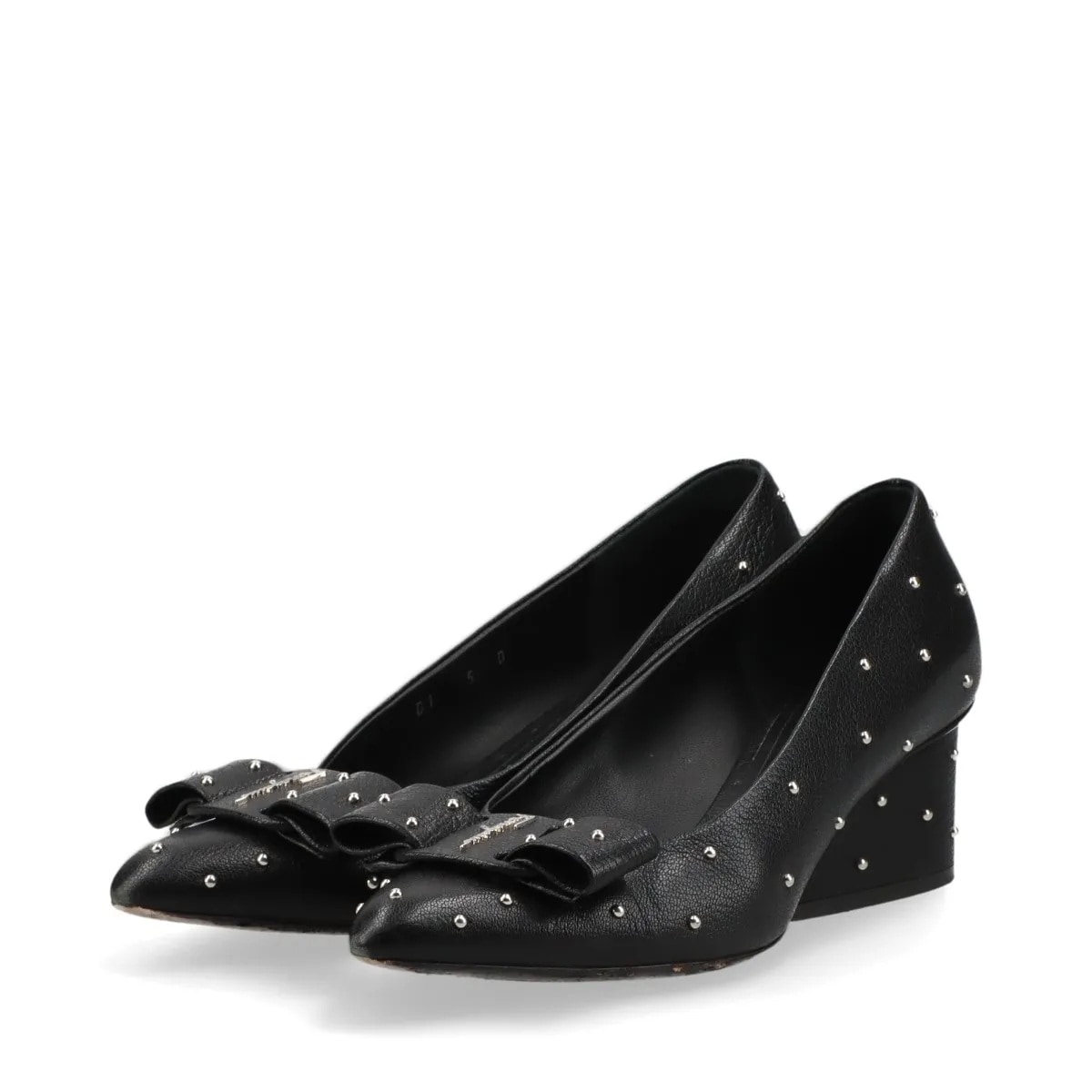 美品 ヴァラリボン VIVA スタッズ 5 レザー パンプス ヒール 靴 シューズ ミュール サンダル ローファー スニーカー 本革 ブラック 黒 レディース MMM CJ50-8 中古