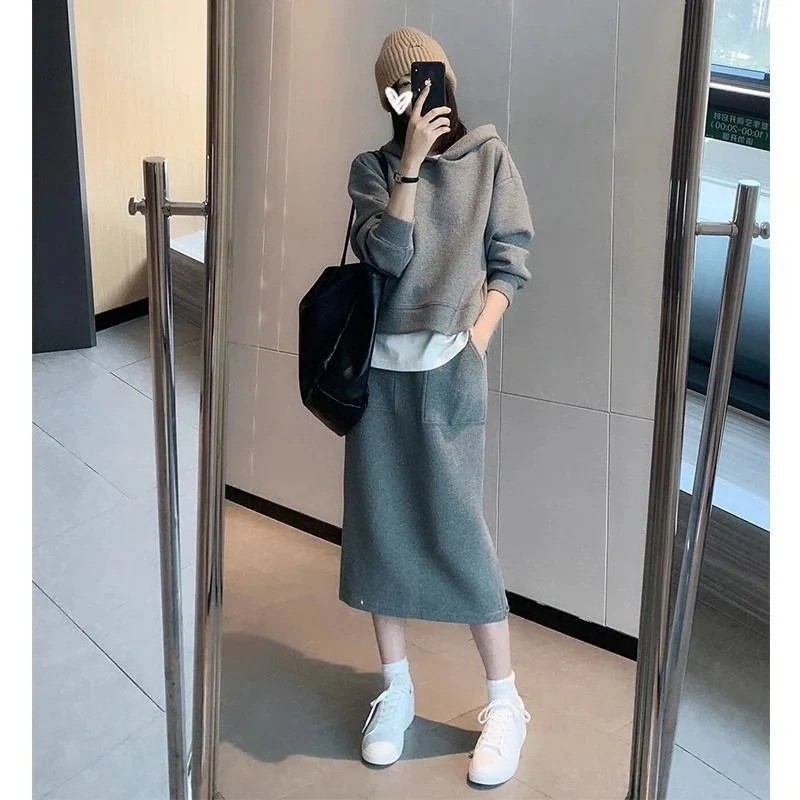 スウェット+スカート2点セットレディース春秋カジュアルスウェットスカート通勤韓国ファッションセットアップ