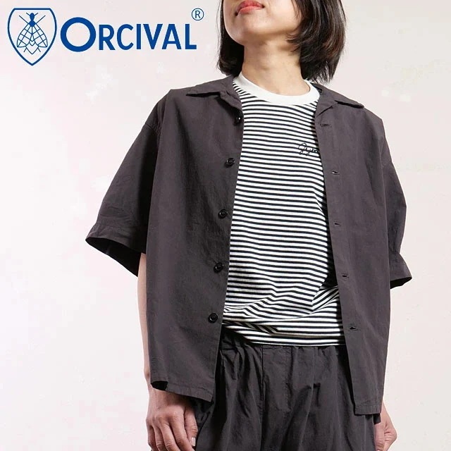 オープンカラー ショートスリーブシャツ [OR-B0363-GDP] メンズ・レディース トップス 半袖 オーバーサイズ CHARCOAL 正規取扱店