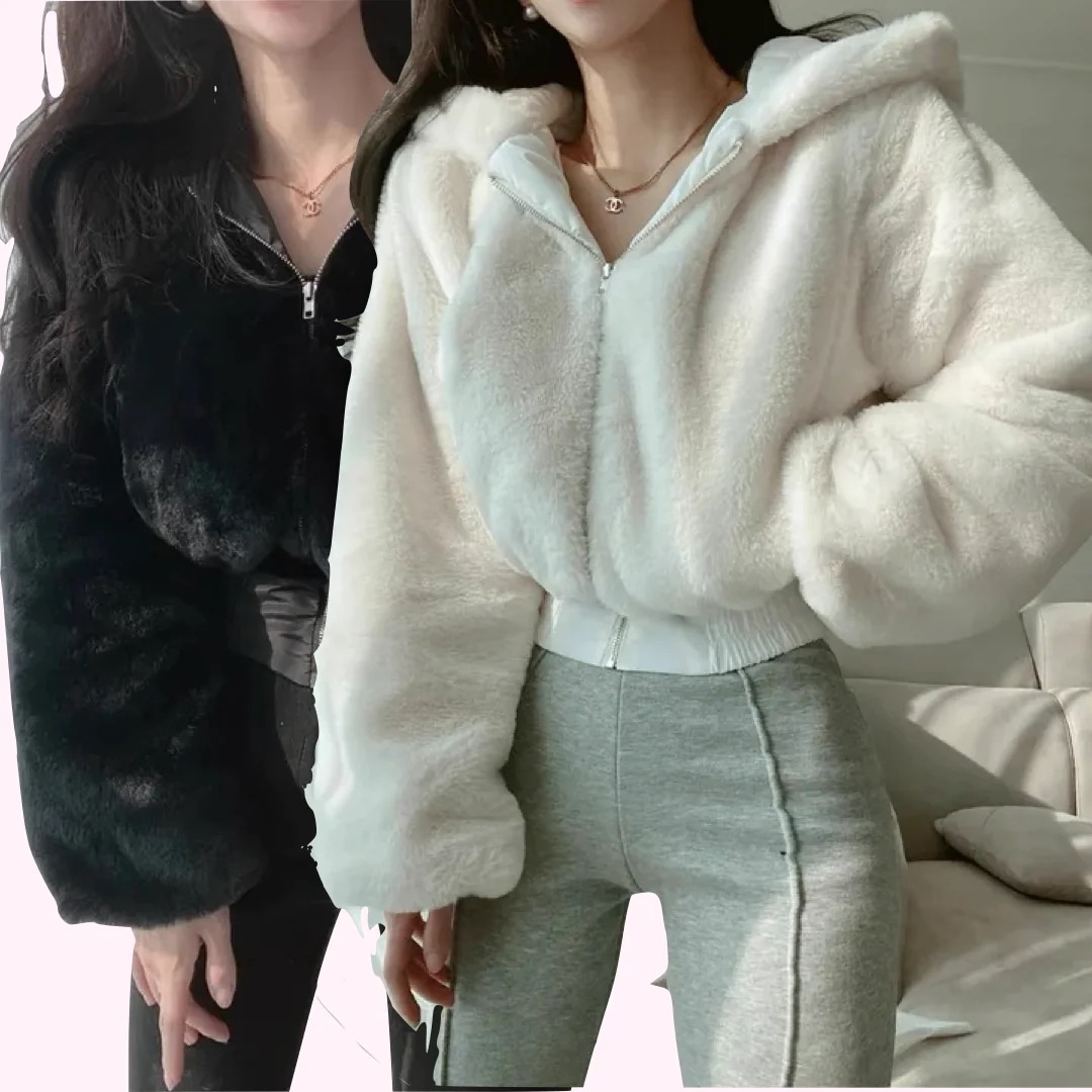 ボアパーカー レディース 韓国 ファッション クロップド パーカー アウター ベロア調 ボアブルゾン