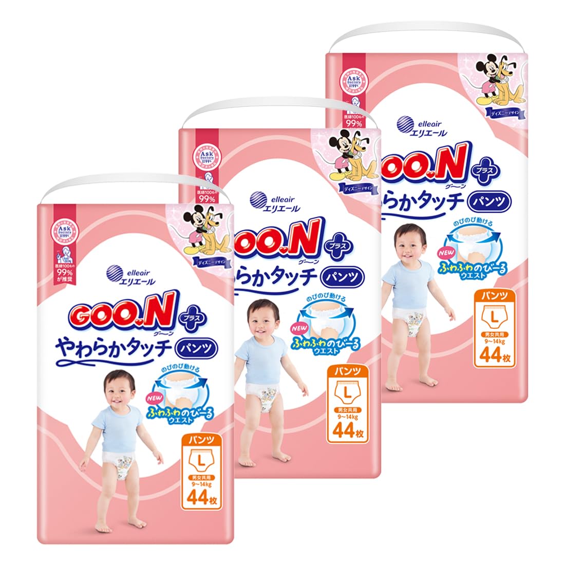 パンツ Lサイズグーンプラス やわらかタッチ おむつ (9~14kg) 132枚(44枚×3) ケース販売 ディズニーデザイン