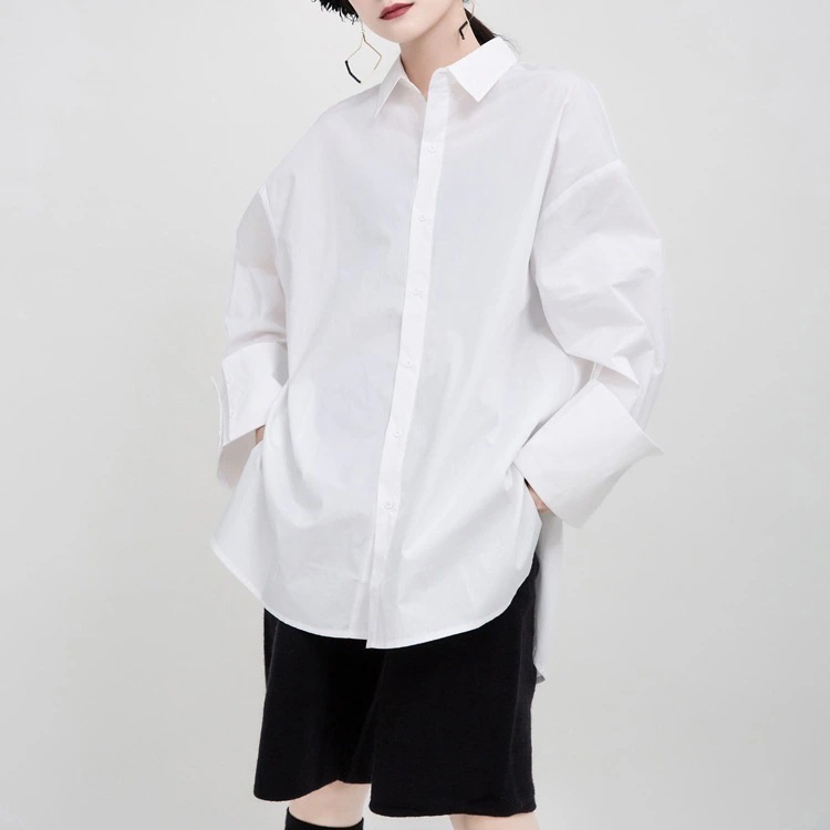【J.Fashion】 大き袖 体型カバー チュニック ロング シャツ レトロ おしゃれ レディース 無地 ブラウス 日焼け止め メガ割30%までに制限