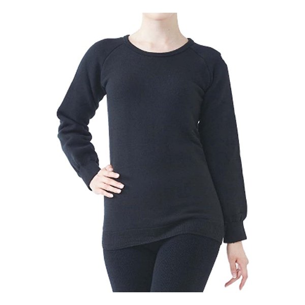 ラフアンドロード 超極厚あったか丸首長袖インナー レディース Lサイズ ブラック MJM-015BKWL