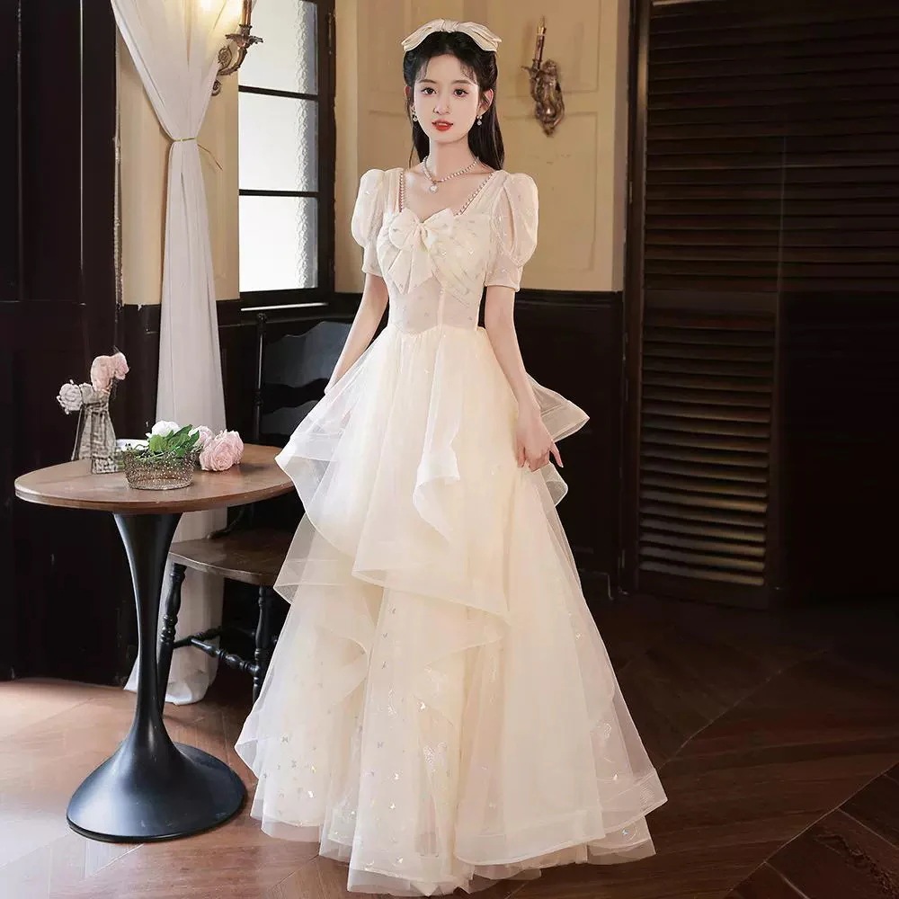 ワンピースドレスドレスシャンパンカラードレスハイエンドの誕生日のウェディングドレスプリンセスドレス大人ギフト女性