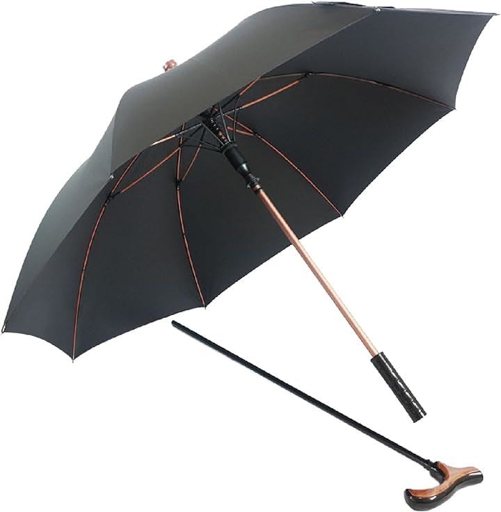 ステッキ傘 杖の傘 一脚杖 晴雨兼用 UVカット 遮熱効果 長傘 祖父母 分離式(ブラック)