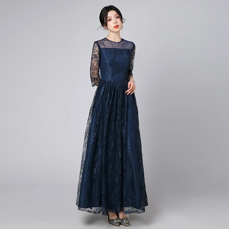 目玉価格限定10％OFFクーポン6929円／6色選択ロングドレス パーティードレス 入学式 卒業式 結婚式 同窓会ドレス オケージョン フォーマル イブニングドレス 袖あり レース 大きいサイズ お呼