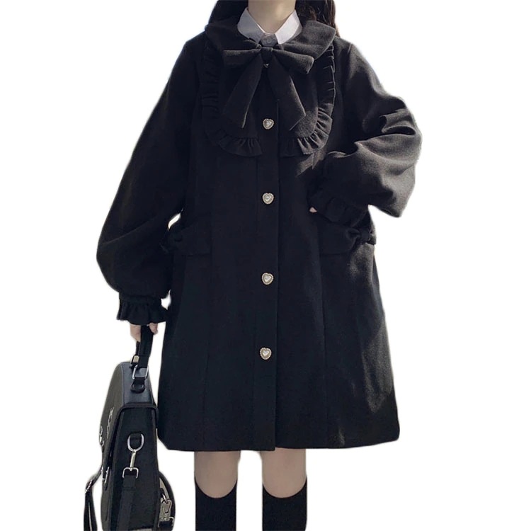 量産型 服 学院風 コート ロング レディース 可愛い 森ガール リンボ付き 無地 シンプル ロリータ アウター ワンピース 原宿 防寒 保温 秋冬