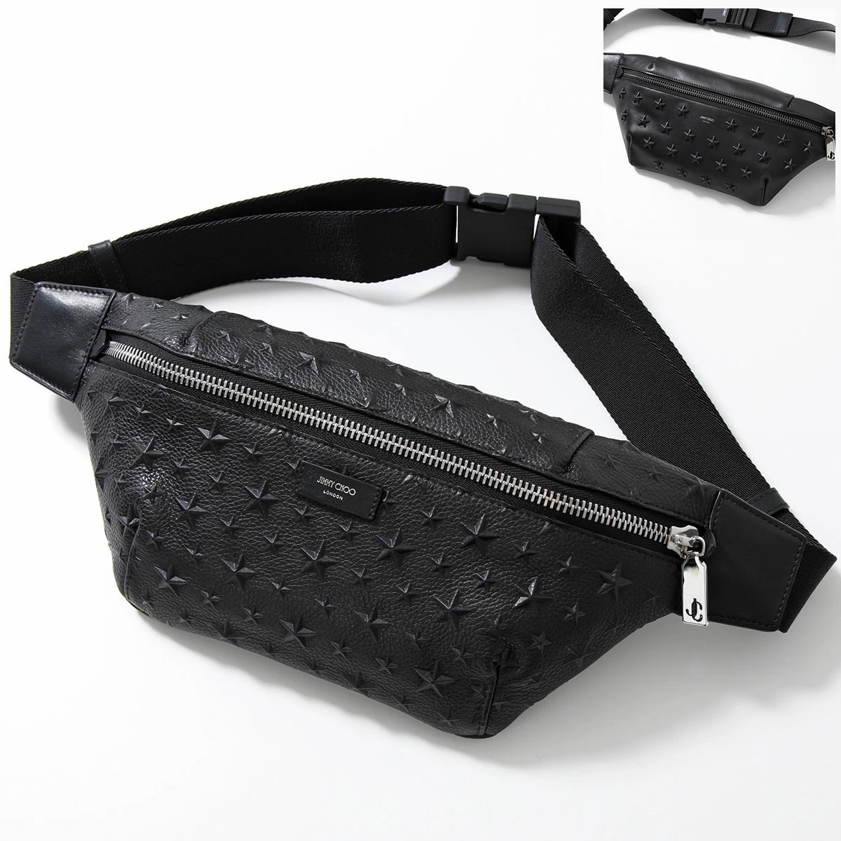 Jimmy Choo ジミーチュウ ボディバッグ FINSLEY EMG OAJ フィンスリー メンズ ベルトバッグ レザー スターエンボス ロゴ クロスボディ 鞄 カラー2色