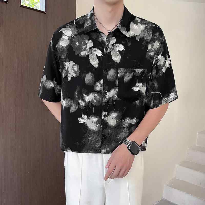 シャツ トップス メンズ おしゃれ スタイリッシュ 紳士 花柄 半袖 夏 ドレープ 大人 高級感 プリント ポリエステル 大きいサイズ ブラック 薄手 男性 4,770円