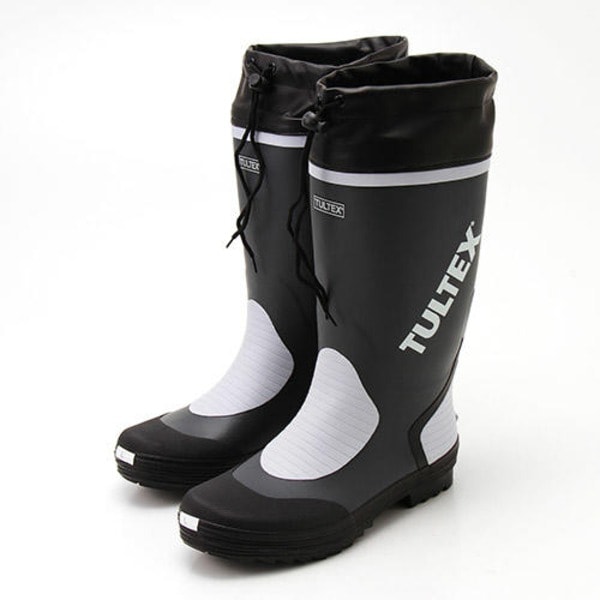 雨対策吸汗速乾ドライ裏地使用フード付長靴 グレーxライトグレーM