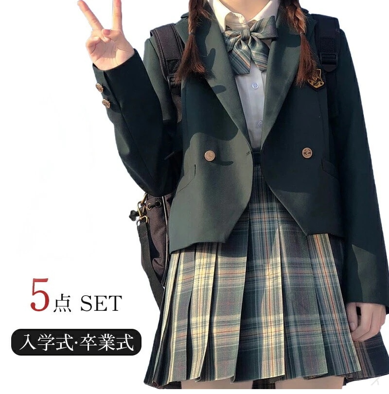 【1-3日出荷】卒業式 入学式 フォーマルスーツ 女の子 制服 スクールスタイル 韓国風 ジュニア ジャケット スカート 5点セット 高校生 中学生 小学生 フォーマル 卒業服 入学服 学院風 リボン