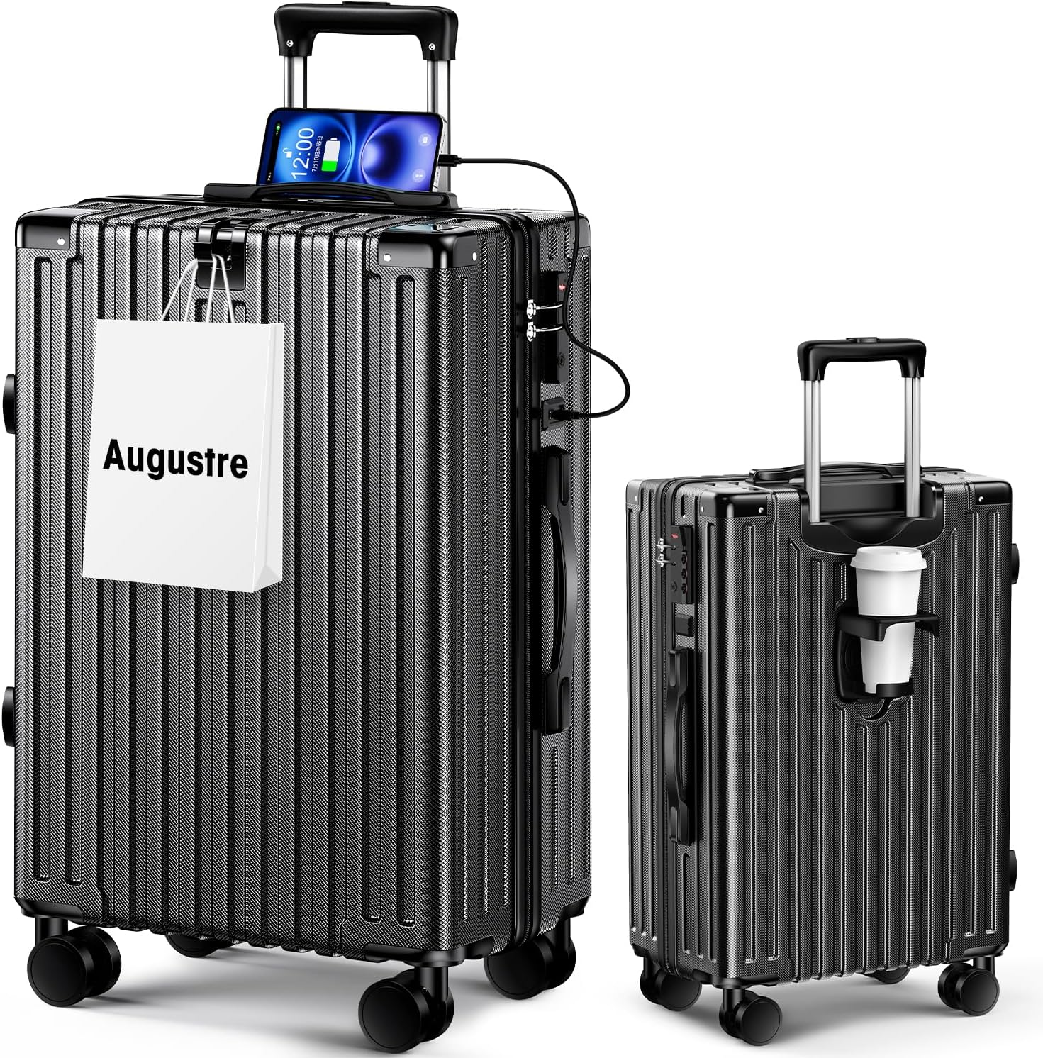 [Augustre] スーツケース 機内持ち込み 超軽量 キャリーケース 大型 軽量 多機能 キャリーバッグ 静音 耐衝撃 ダブルキャスター S/M/Lサイズ カップホルダー付 USB充電機能