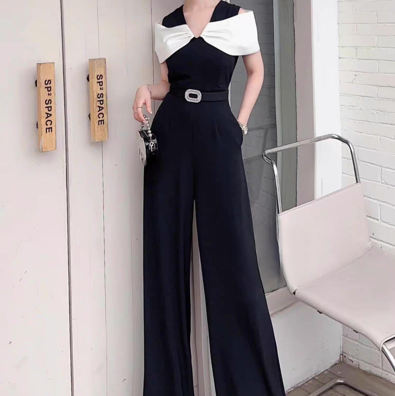 レディース オールインワン フルレングス オープンショルダー Vネック オフショルダー 丸襟 ケープ襟 ストレート ハイウエスト ギャザー ベルト付き かわいい 大人可愛い きれいめ 上品 おしゃれ