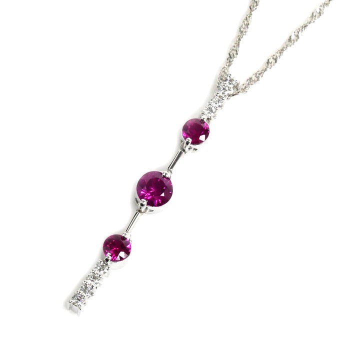 K18WG ホワイトゴールド 2Way ネックレス ルビー0.40ct ダイヤモンド0.08ct 2.7g 43cm レディース 中古