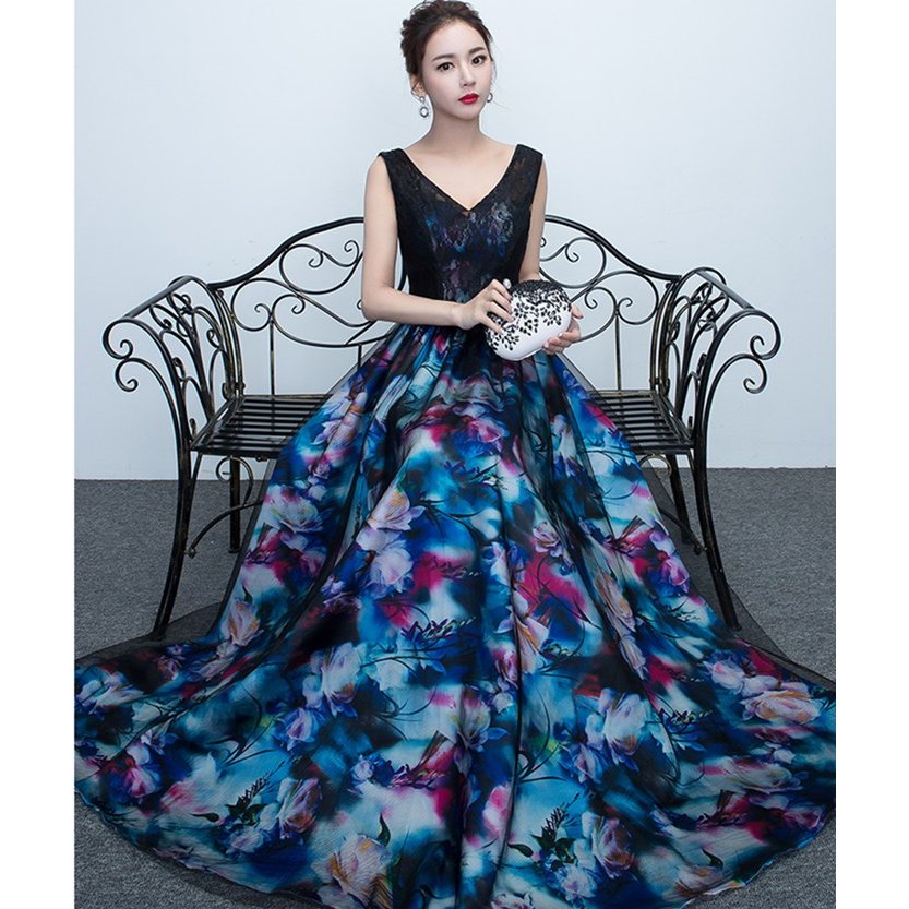 ロングドレス 花柄 演奏会 パーティードレス 結婚式 ドレス ウェディングドレス パーティドレス お