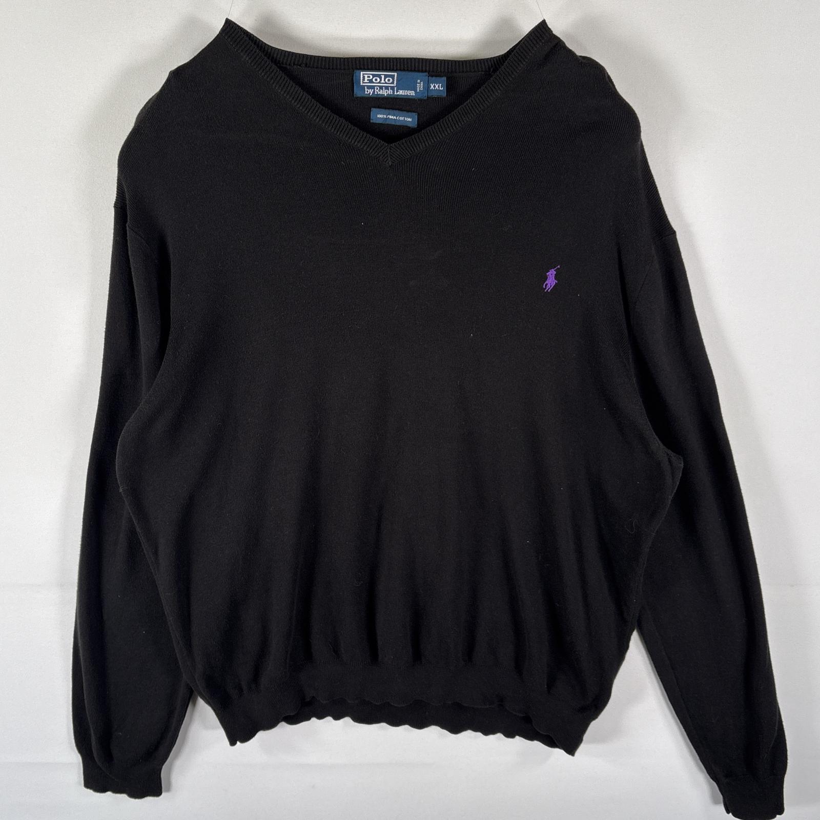 古着 ポロバイラルフローレン Polo by Ralph Lauren セーター コットンニット Vネック ワンポイントロゴ刺繍 大きいサイズ XXL ブラック メンズ