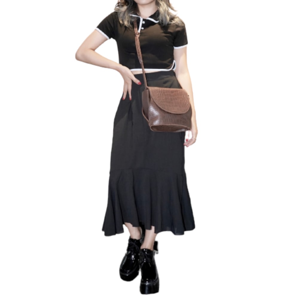 Chiffon Mermaid Long Skirt (black) A,D,G レディース ボトムス