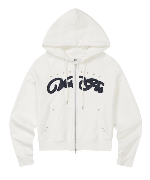 【ILLIGO】 Check Applique Hoodie Zip-Up White 正規品