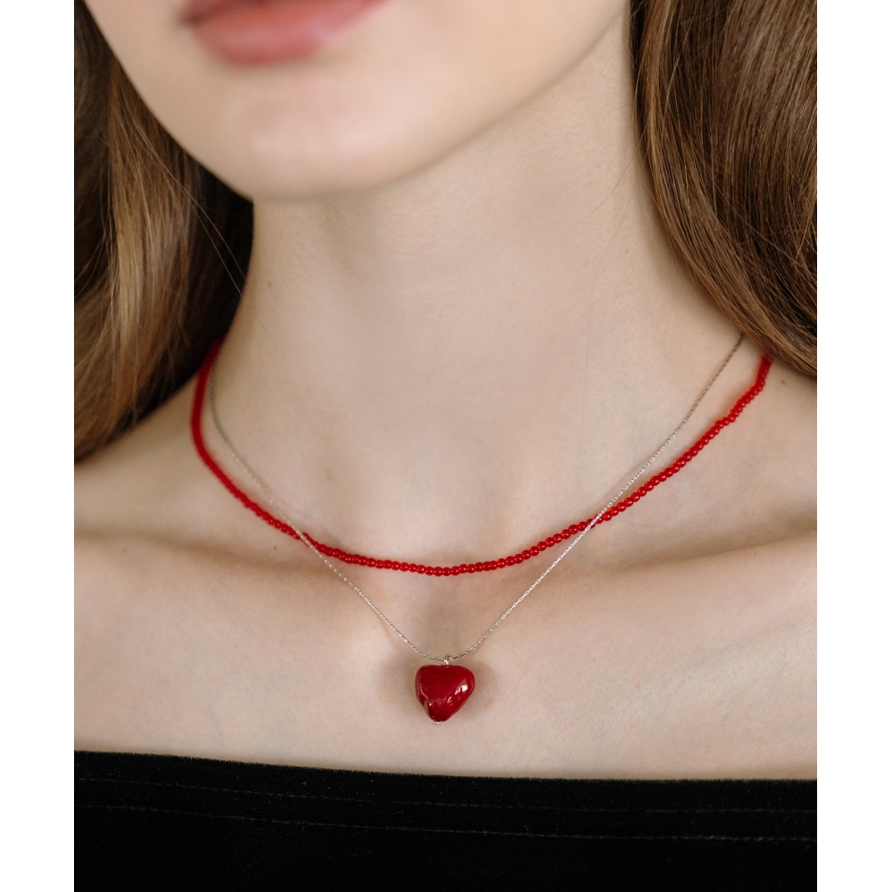 HAS [2セット] HW006 ハート&レッドビーズレイヤードネックレス