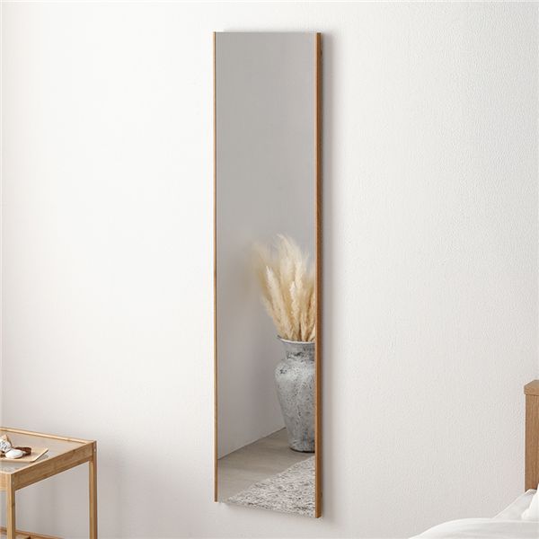 割れない ミラー フィルムミラー 約30x120cm ナチュラル 木目調 超軽量 壁掛け 立て掛け マグネット 3WAY 姿見鏡 完成品