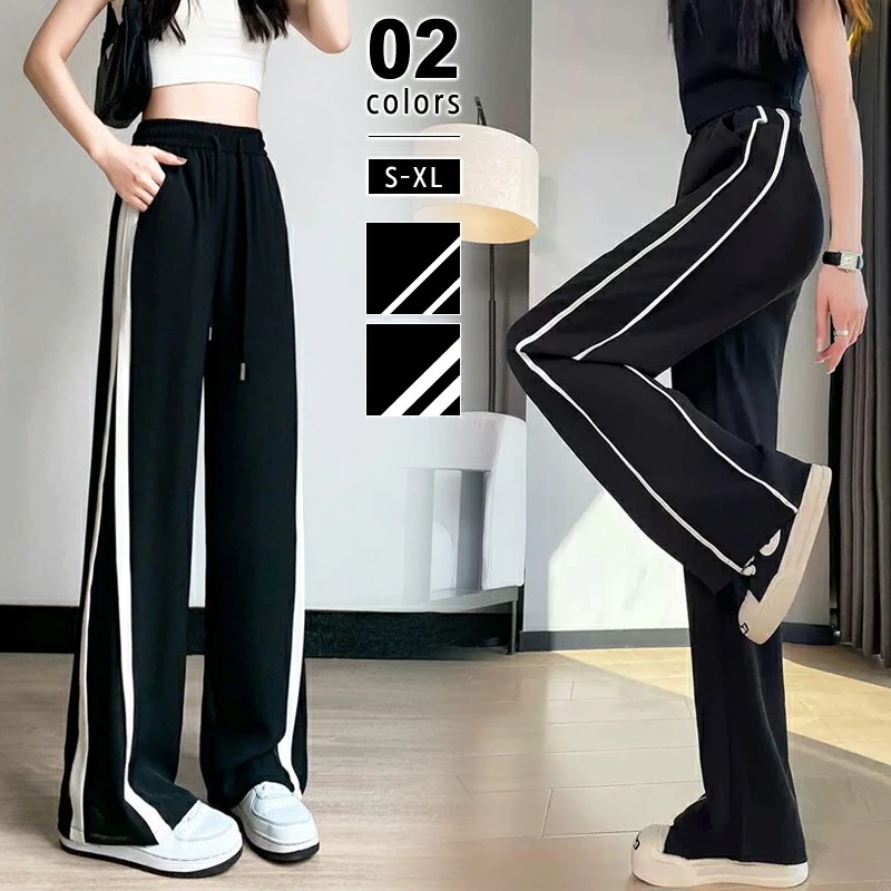 [迅速な配達][限時割!引!]ラインパンツ サイドライン パンツ ジャージ レディース ワイドパンツ トラックパンツ スウェットパンツ スウェット ウエストゴム ゆったり 楽ちん 下 ボトムス イージ