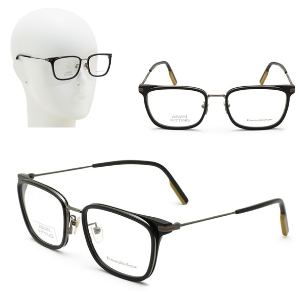 フレームのみ EZ5178-D/V 001 55 Ermenegildo Zegna メガネ 眼鏡 ブラック ガンメタル キャメル